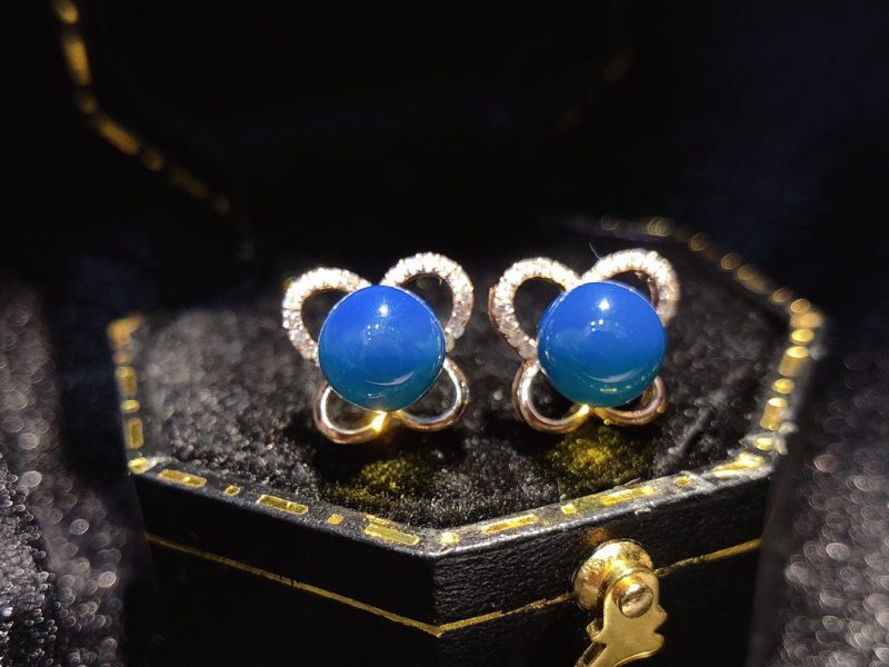 18K Dominican Blue Amber Butterfly Earrings - Elegant Jewelry