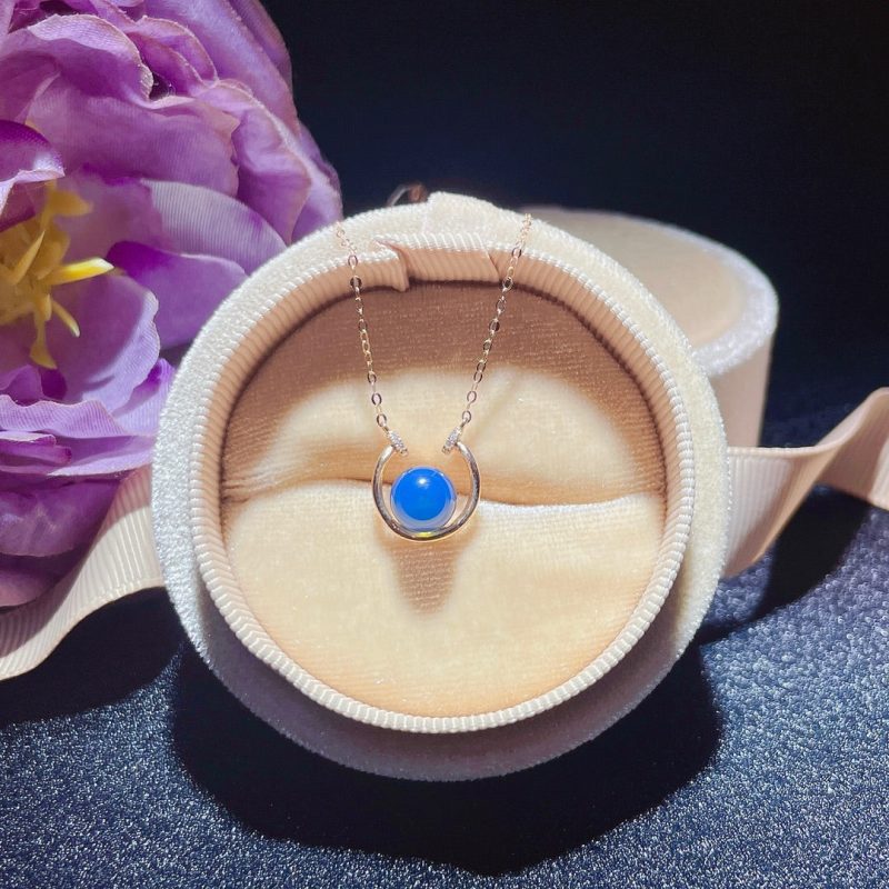 18k Gold Embedded Dominican Blue Amber Pendant - Exquisite Jewelry