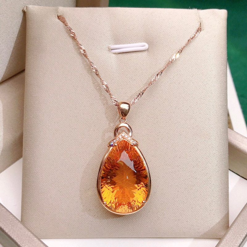 18K Gold Plated Natural Citrine Pendant - Exquisite Jewelry for Gifting