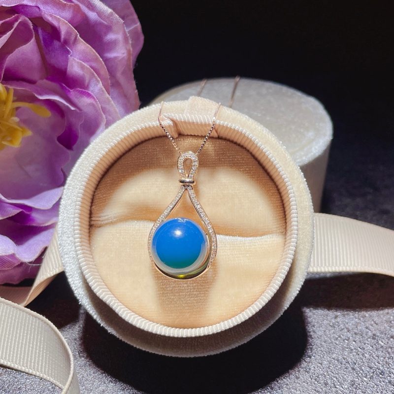 18k Gold Embedded Dominican Blue Amber Pendant - Unique Jewelry