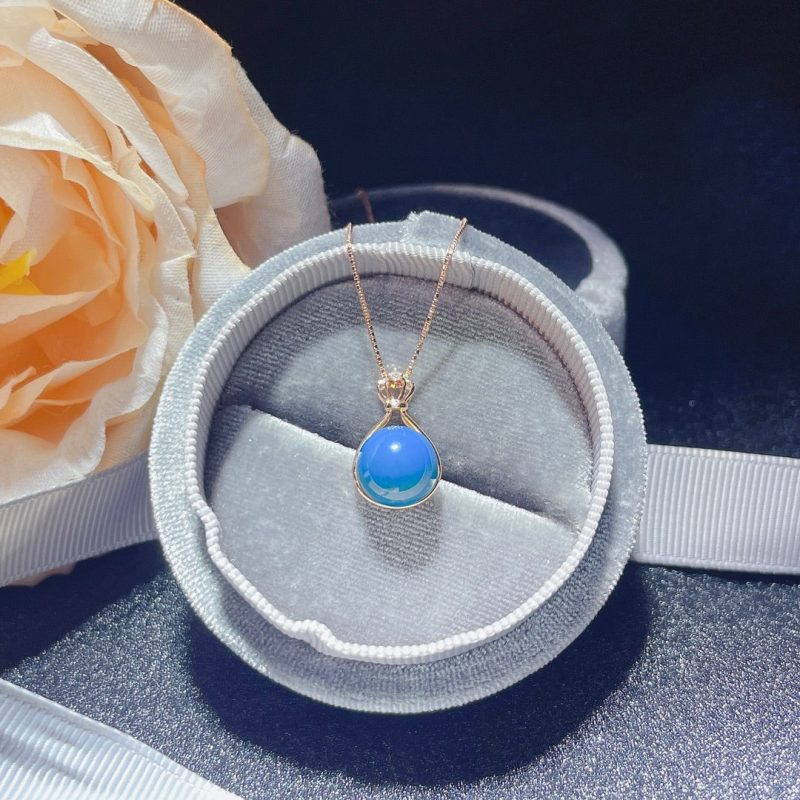 18k Gold Embedded Dominican Blue Amber Pendant - Unique Jewelry Piece