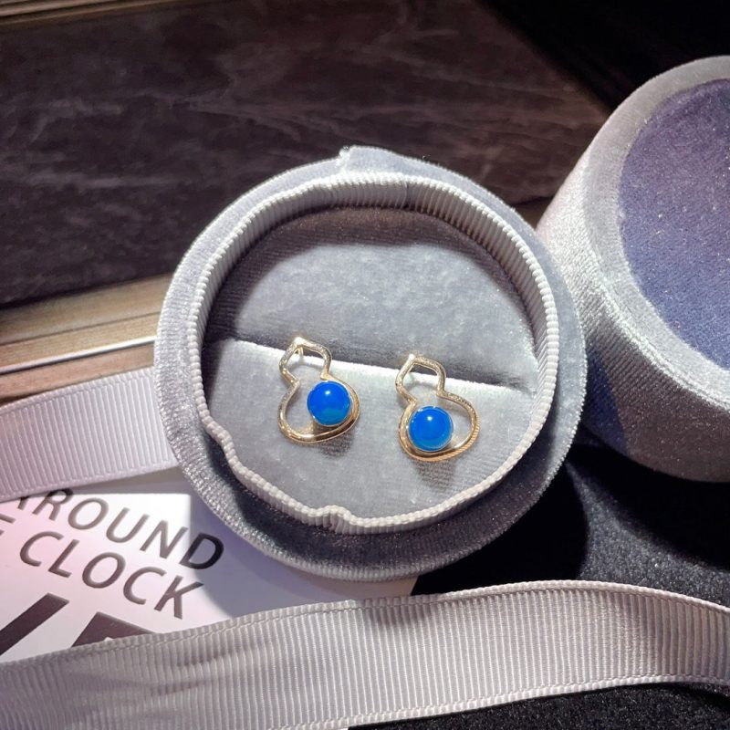 18k Gold Embedded Dominican Blue Amber Earrings - Exquisite Jewelry