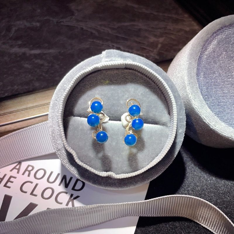 18k Gold Embedded Dominican Blue Amber Earrings - A Romantic Universe within Everyday Luxury