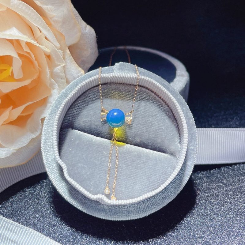 18K Gold Embedded Dominican Blue Amber Pendant - Jewelry for Joyful Girls "Anytime"