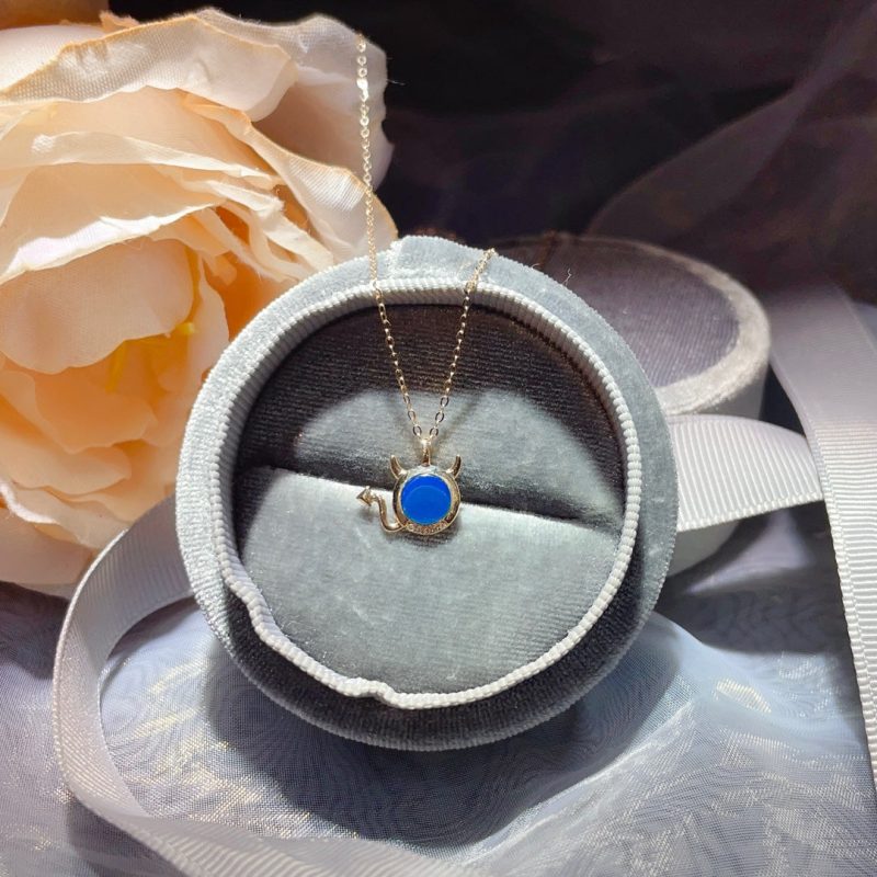 18K Gold Embedded Dominican Blue Amber Pendant - Unique Jewelry