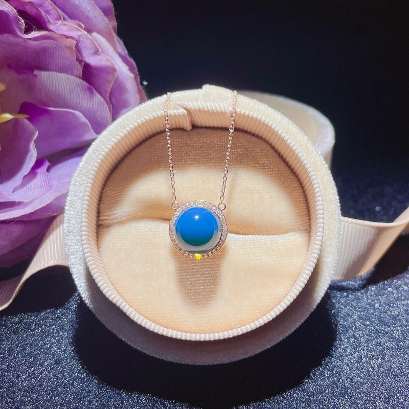 18K Gold Embedded Dominican Blue Amber Pendant - Unique Jewelry Piece