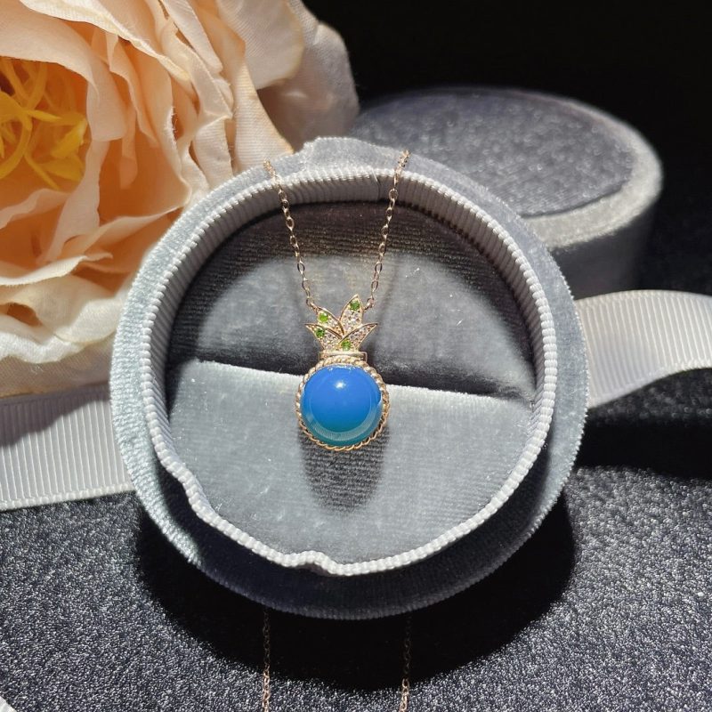 18k Gold Embedded Dominican Blue Amber Pendant - Unique Jewelry