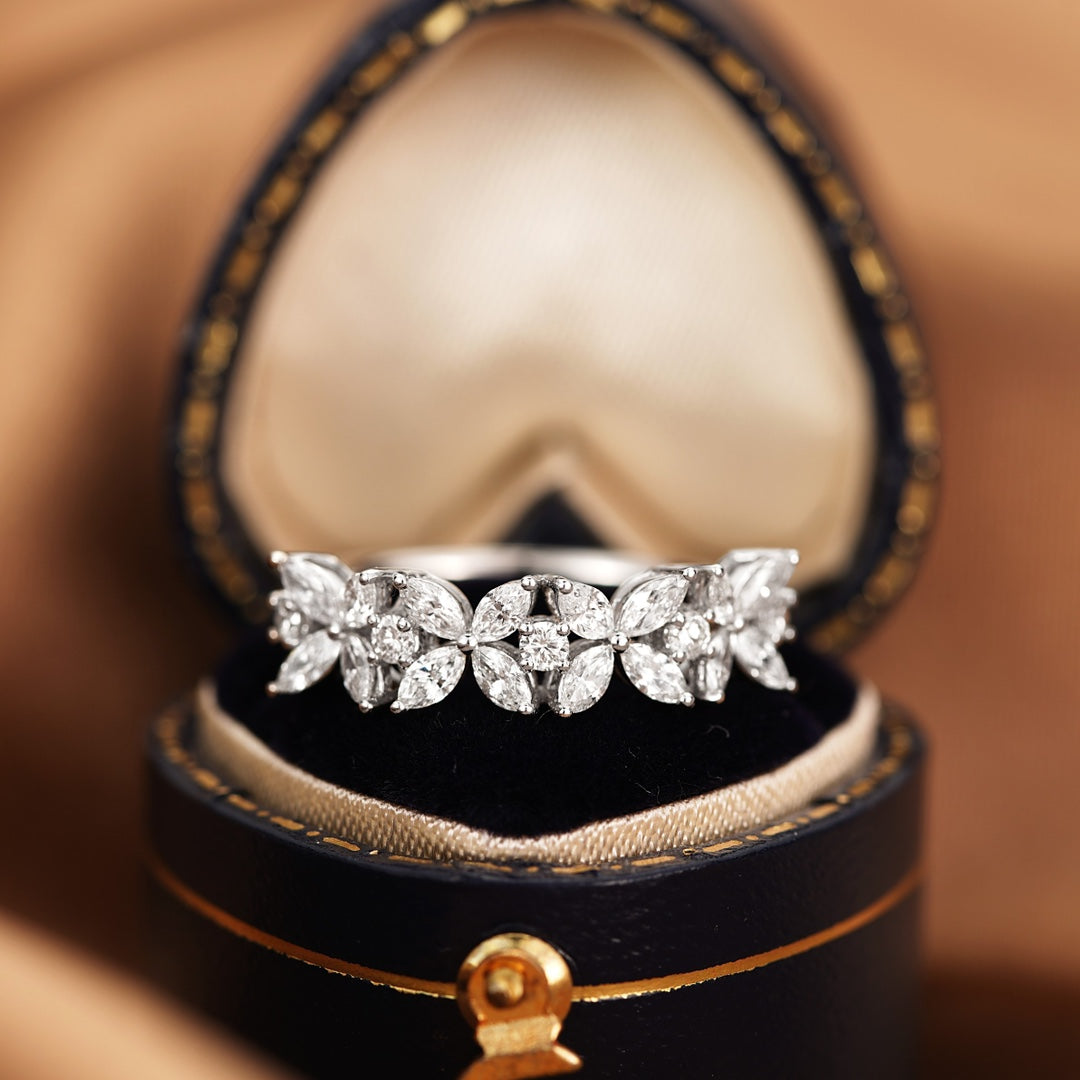 18K Diamond-Cultured Four-Leaf Marquise Cluster Ring - Jewelry Gem - 图片 2