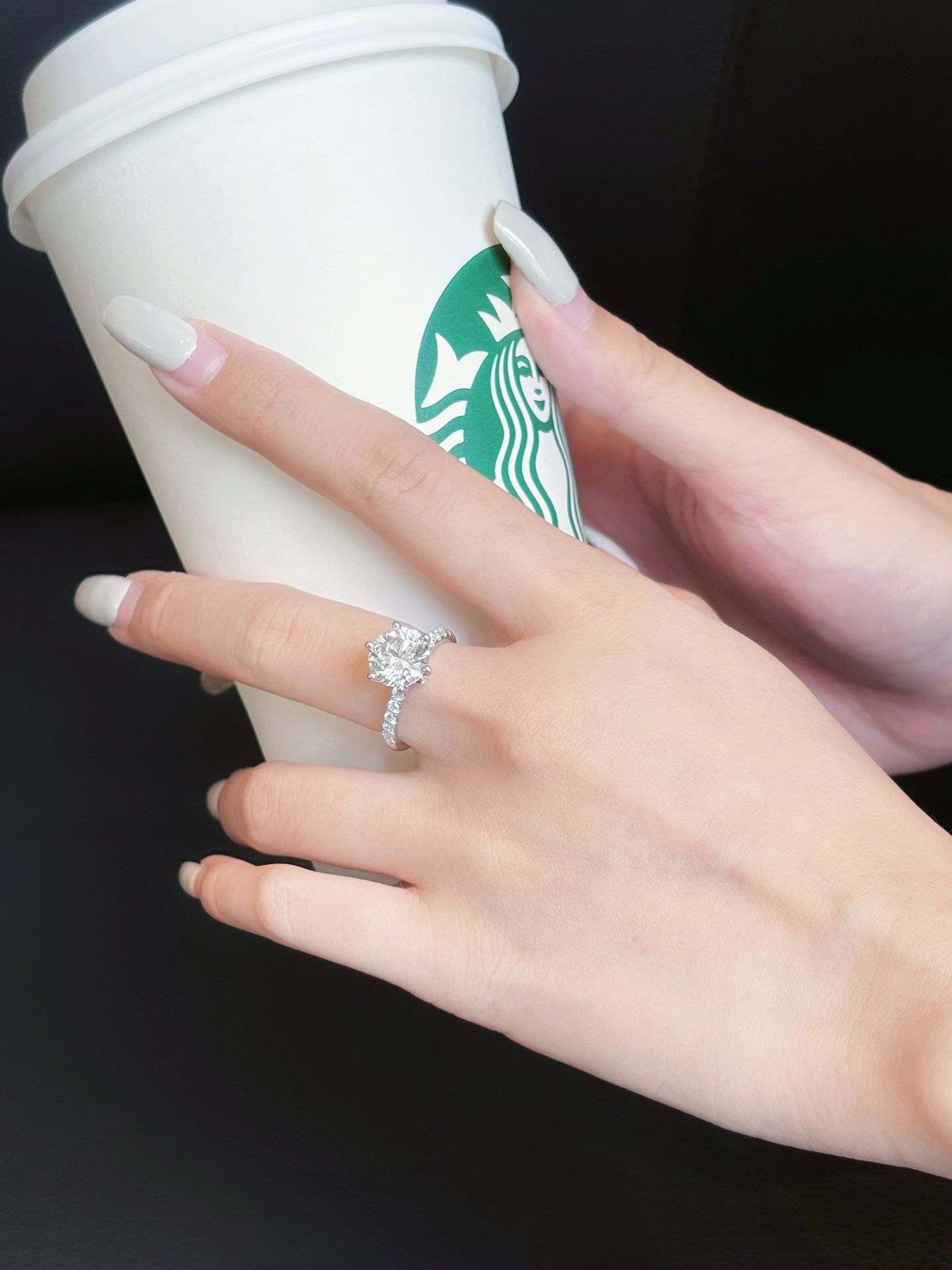 18K Cultured Round Diamond Six-Prong Bubble Ring - LGJZ002 - 图片 2