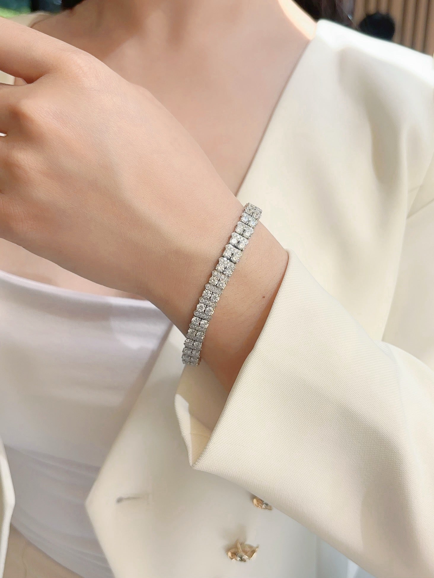 18K Cultured Diamond Double Row Bar-Separated Bracelet - LGSL002 – Image 2