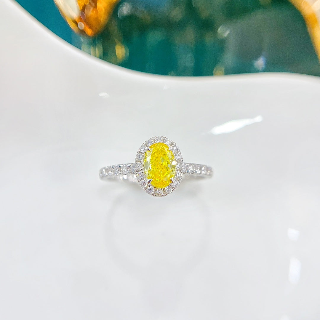 18K Yellow Gold Cultured Diamond Oval Straight Arm Ring | LGJZ009-Y – Bild 2