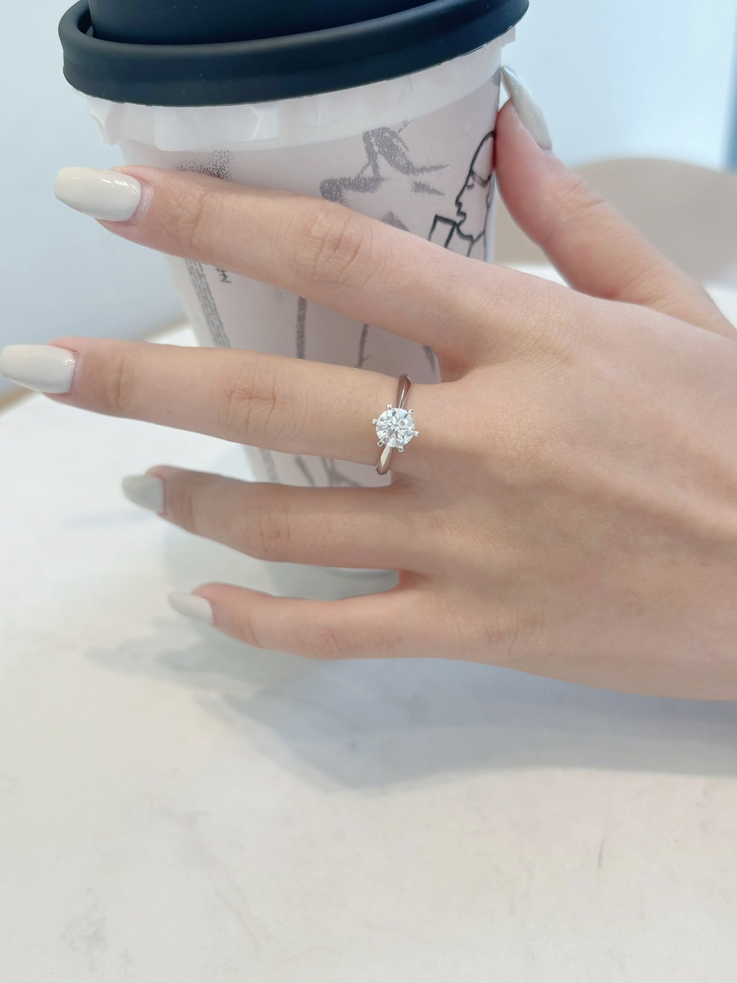 18K Cultured Round Diamond Six-Claw Gold Ring - Premium Jewelry - 图片 2