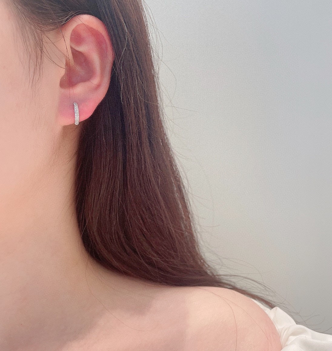 18K Cultured Diamond Double-Row Half-Set Elegant Earrings - 图片 2