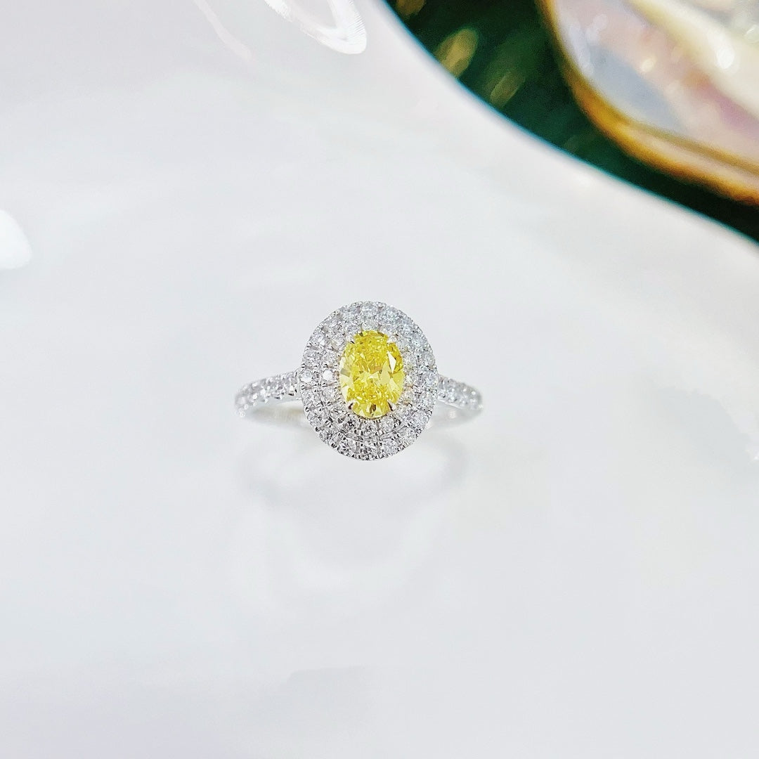 18K Yellow Gold Cultured Diamond Double Halo Straight Arm Ring - LGJZ017-Y – Bild 3