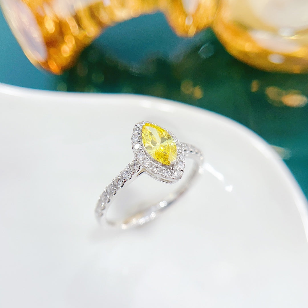 18K Yellow Cultured Diamond Marquise Straight Arm Ring - LGJZ008-Y - 图片 3