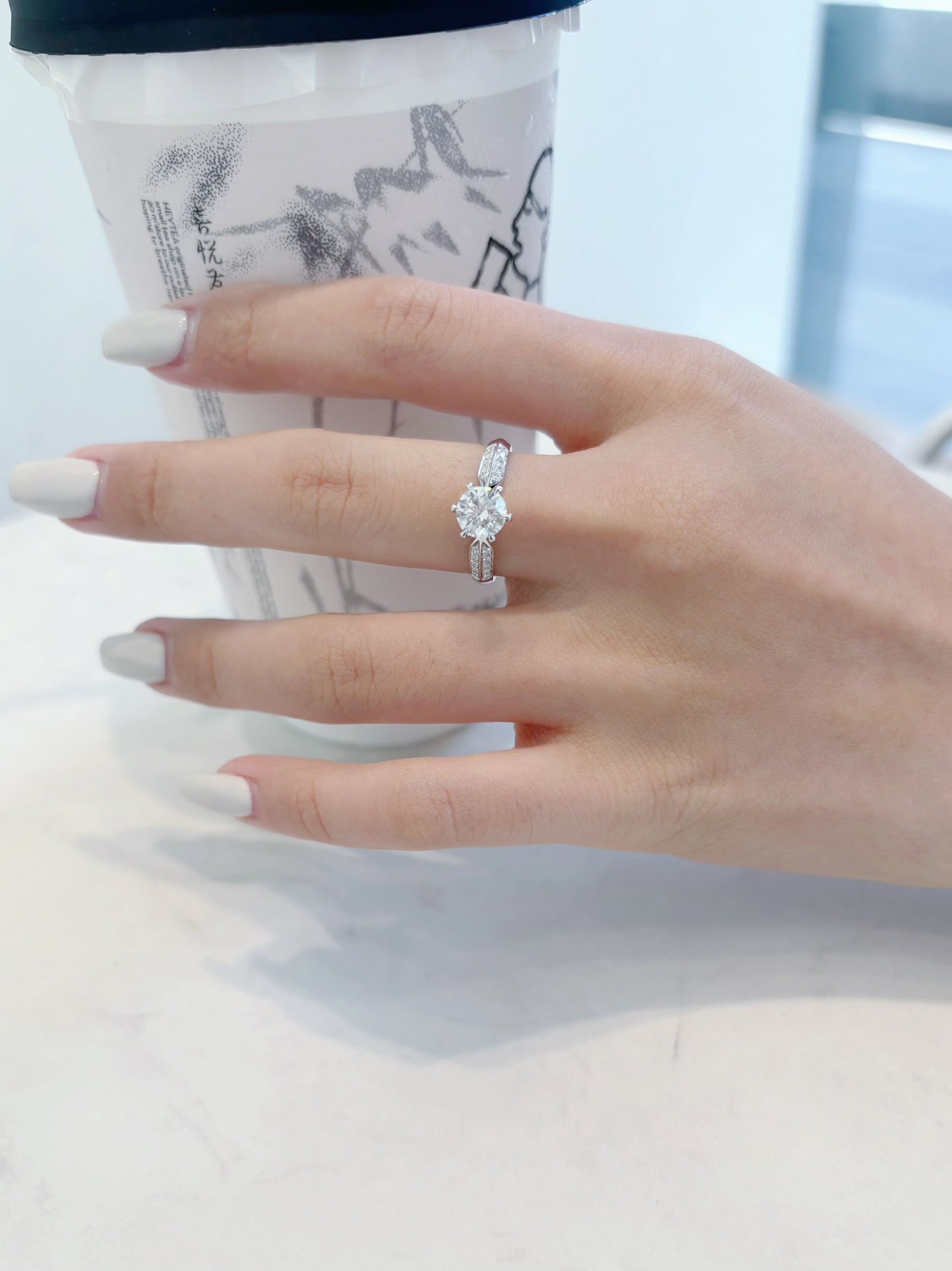 18K Cultured Round Diamond Six-Prong Set Ring - Premium Jewelry - 图片 3