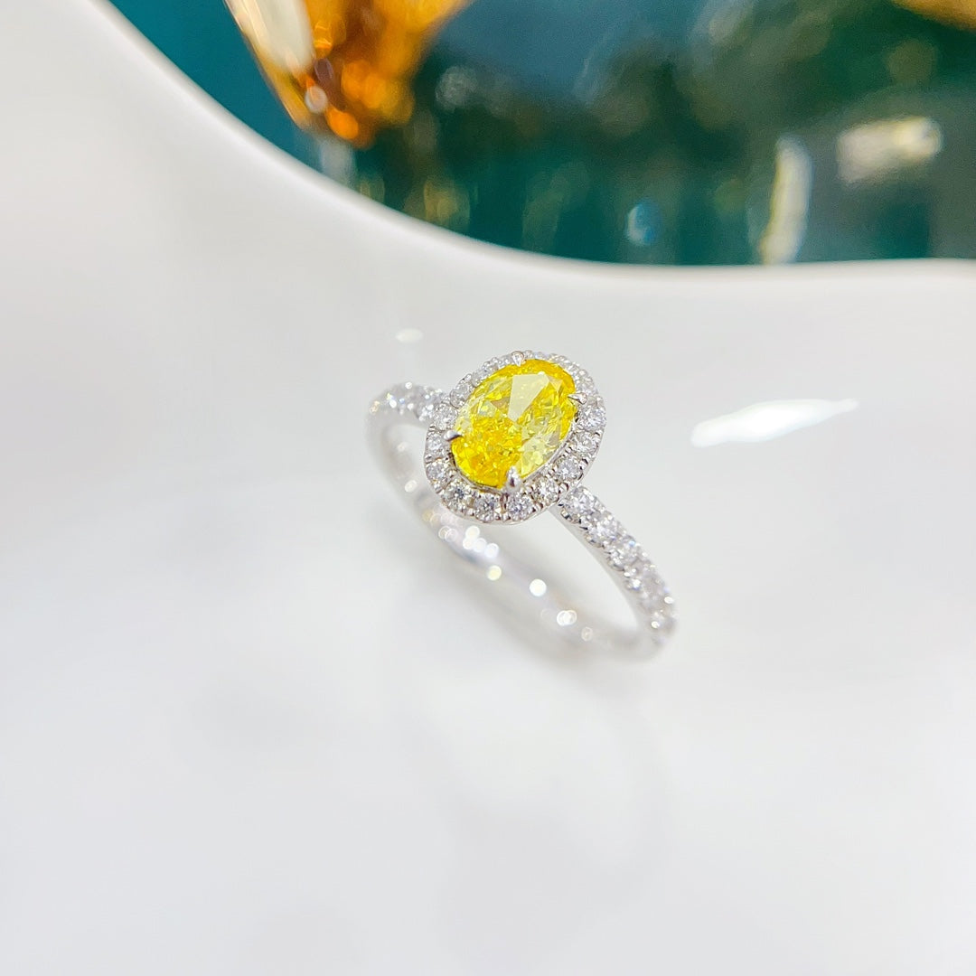 18K Yellow Gold Cultured Diamond Oval Straight Arm Ring | LGJZ009-Y – Bild 3