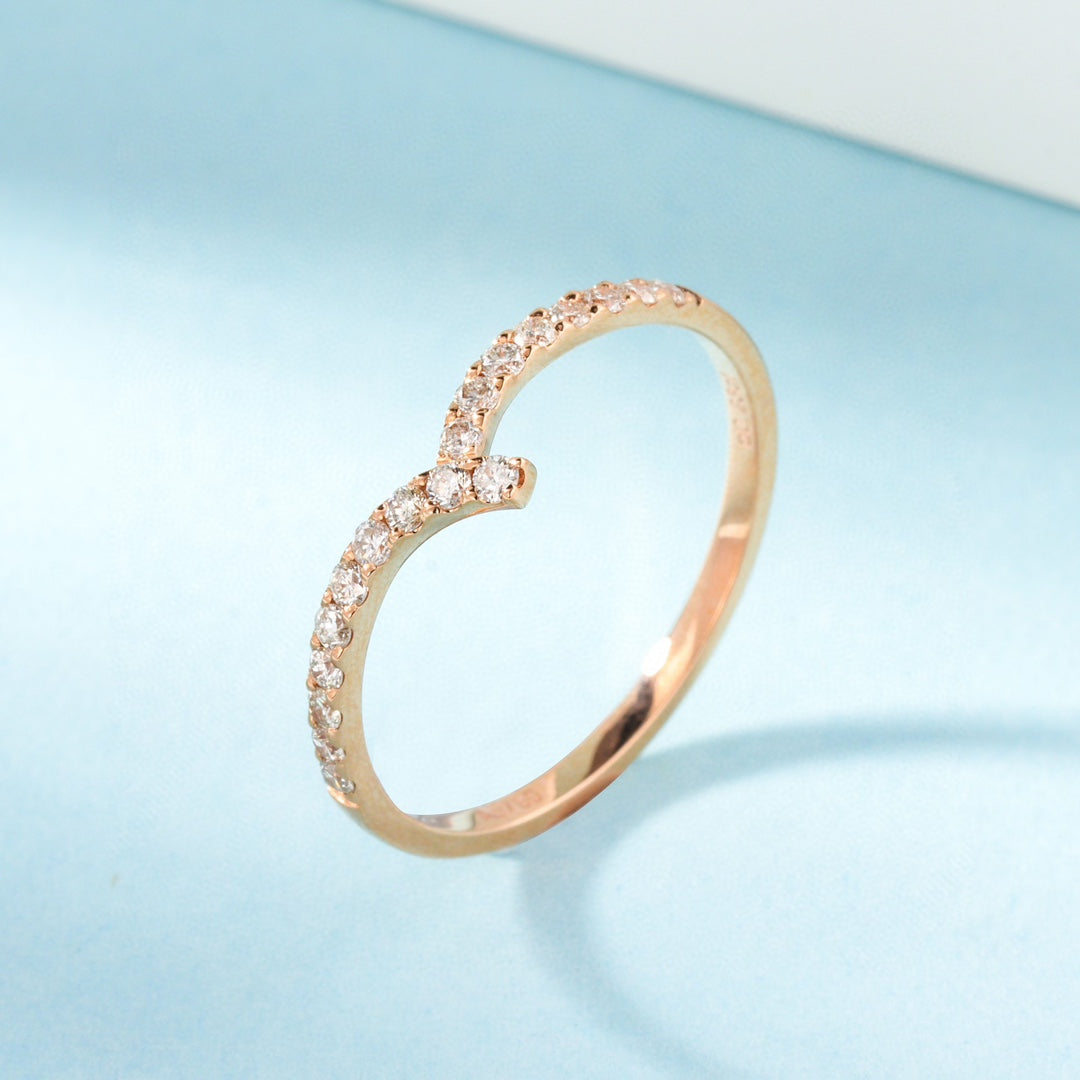 18K Cultured Diamond Irregular V-Shape Ring - Unique Jewelry Piece - 图片 3