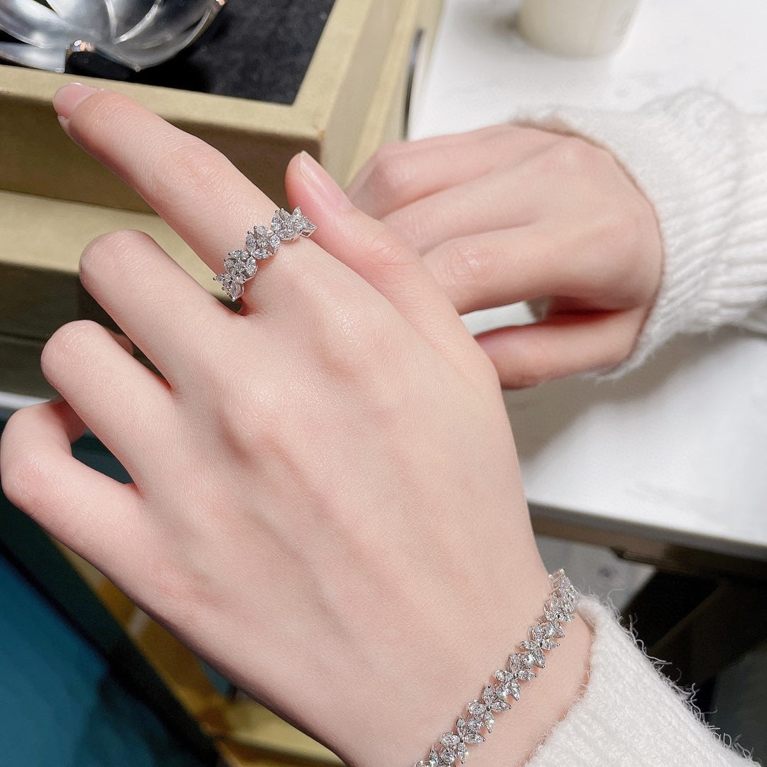 18K Diamond-Cultured Four-Leaf Marquise Cluster Ring - Jewelry Gem - 图片 4