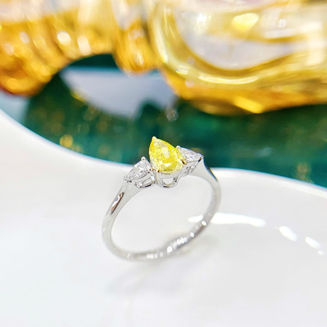 18K Yellow Gold Cultured Diamond Double Drop Ring - LGJZ018-Y – Image 4