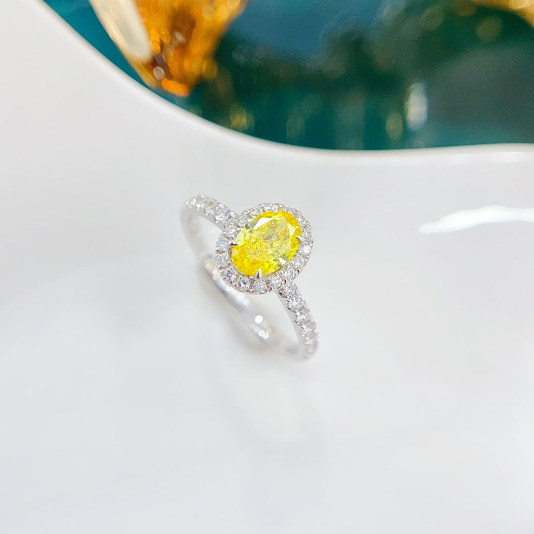 18K Yellow Gold Cultured Diamond Oval Straight Arm Ring | LGJZ009-Y – Bild 4