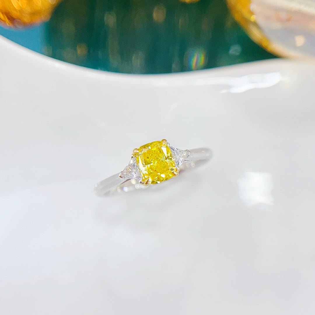 18K Yellow Gold Cultured Diamond Pillow-Cut Double Triangle Ring - LGJZ004-Y - 图片 4