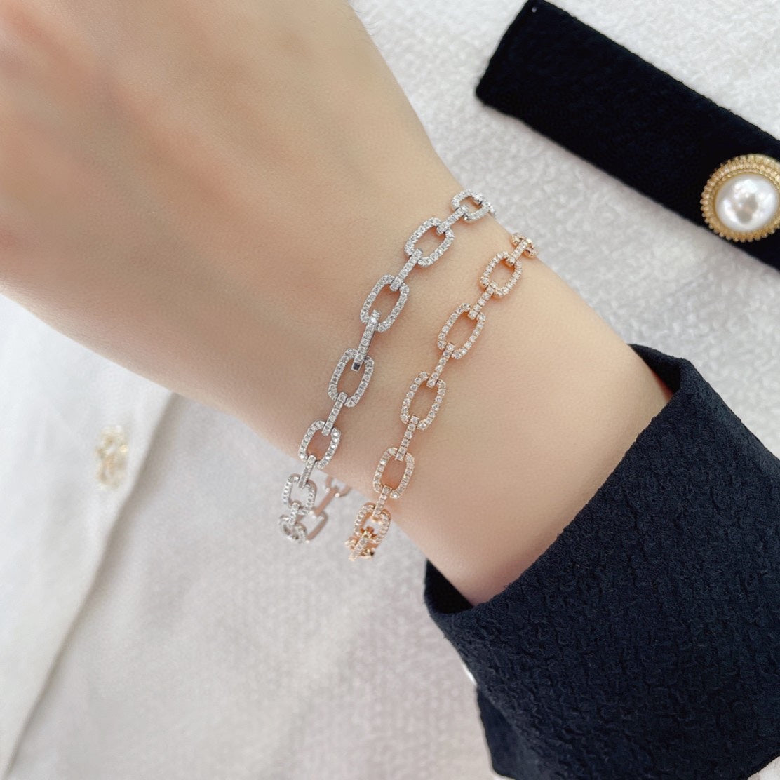 18K Cultured Diamond Round Bracelet with Loop Clasp - Elegant Jewelry Choice - 图片 5
