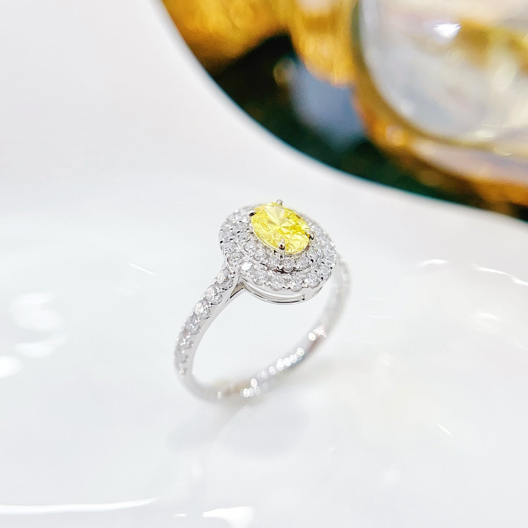 18K Yellow Gold Cultured Diamond Double Halo Straight Arm Ring - LGJZ017-Y – Bild 5