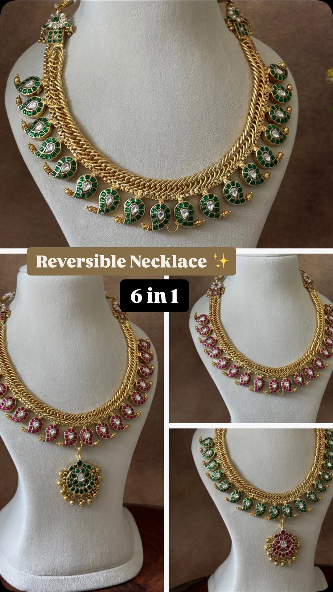 6分之一的jadau kundan项链从“ Aarvee Chennai”中可逆