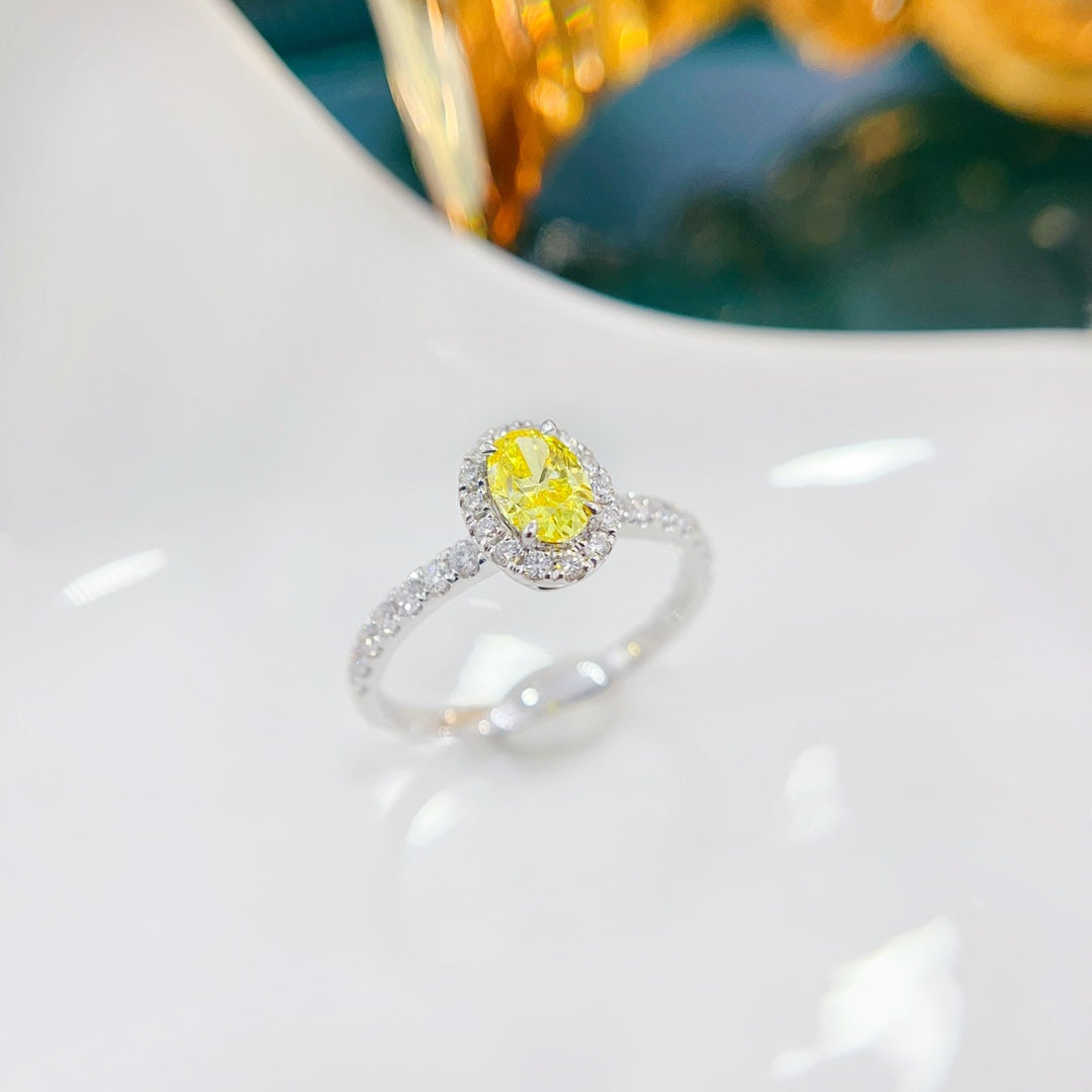 18K Yellow Gold Cultured Diamond Oval Straight Arm Ring | LGJZ009-Y – Bild 6