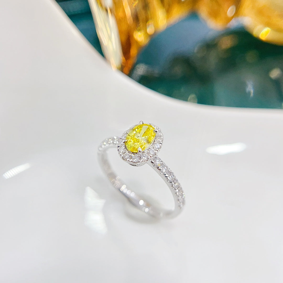 18K Yellow Gold Cultured Diamond Oval Straight Arm Ring | LGJZ009-Y – Bild 7