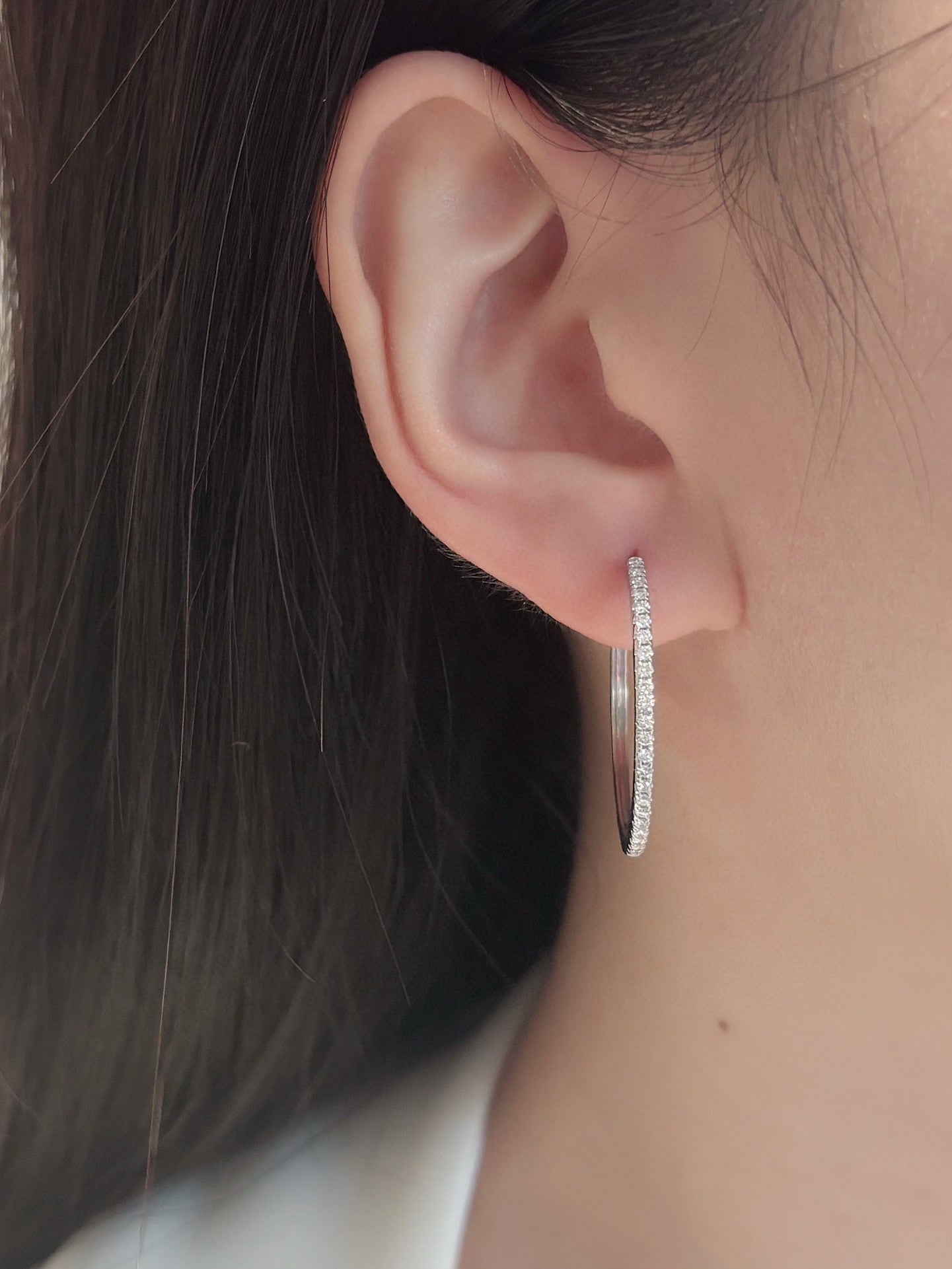 18K Cultured Round Diamond Half-Circle Earrings - 图片 7