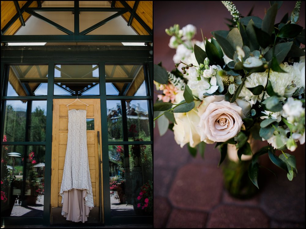 Wedding gown and bridal bouquet