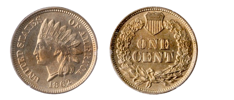 1862年印度人头（Indian Head Cent）：詹姆斯·朗格雷（James Longacre）内战的杰作