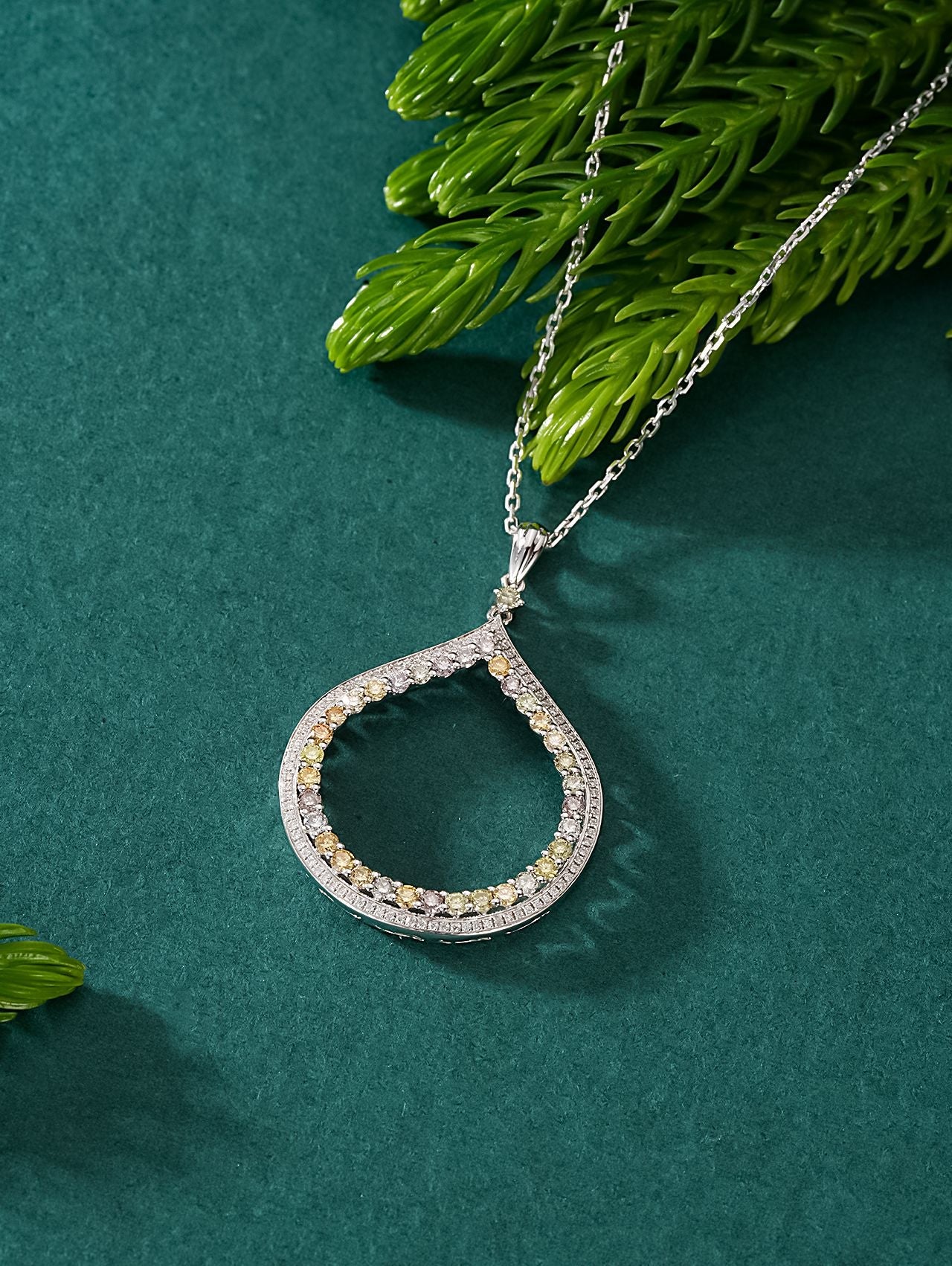 Colorful Pendant with Large Teardrop Gemstone - Exquisite Jewelry Piece - White Diamond Pendant