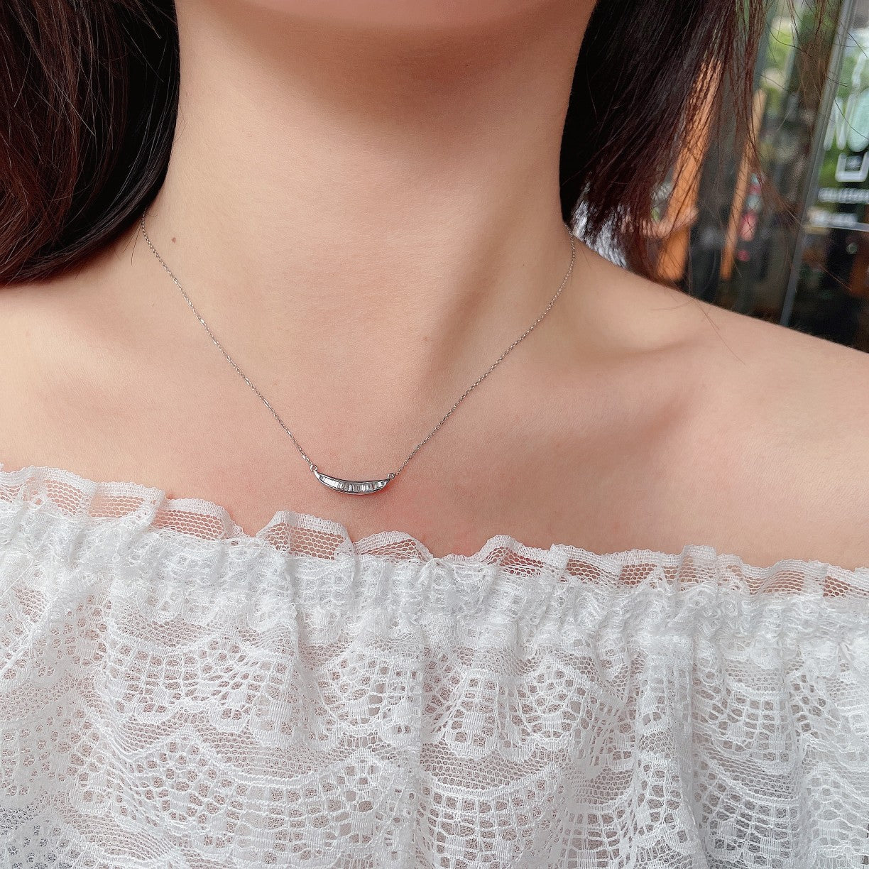 Crescent Moon Pendant Jewelry - A Sparkling Gemstone Treasure - White Diamond Pendant