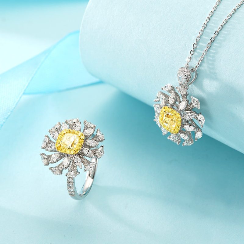Cushion-Cut Canary Diamond Pendant with Marquise Accent - Luxury Jewelry - Yellow Diamond Pendant