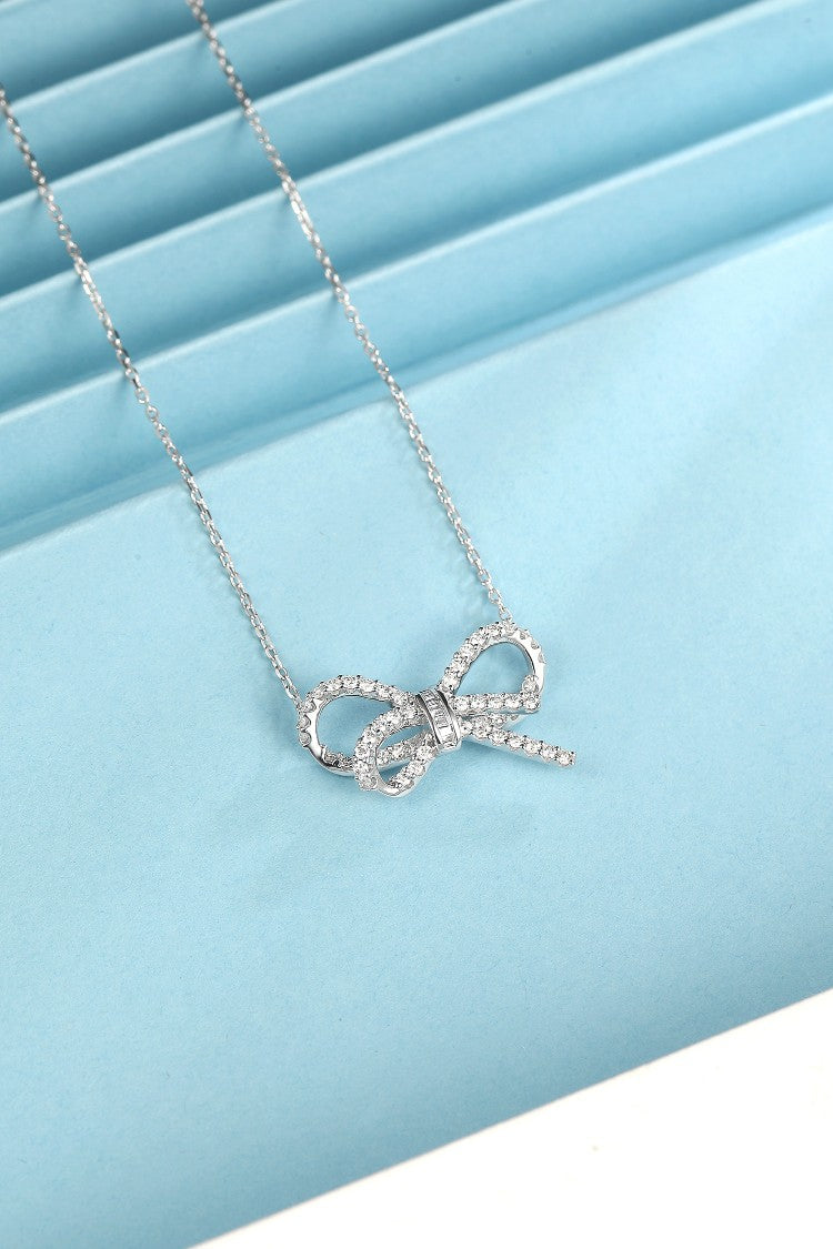 Diamond Double-Line Bowknot Set - Elegant Jewelry Collection - White Diamond Set System