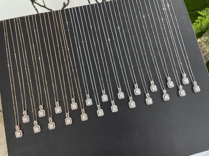 Diamond-Encrusted Square T Pendant Jewelry - White Diamond Pendant