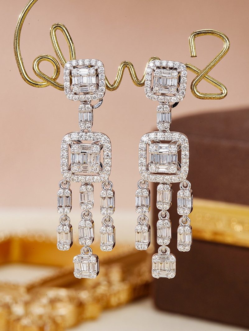 Diamond Encrusted T-Shape Square Sugar Drop Earrings – Luxurious Jewelry - Jeweler.Jewelry