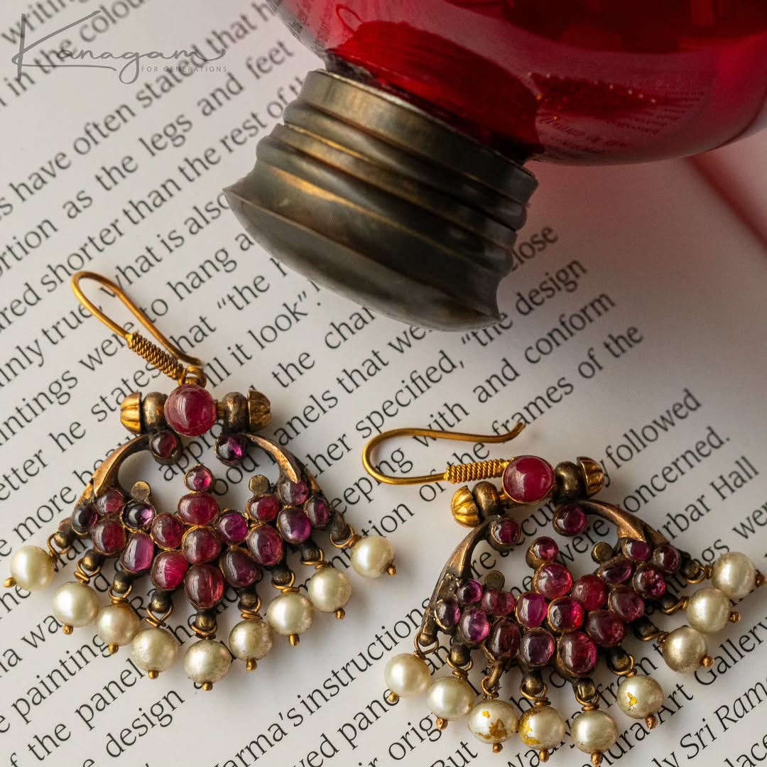 Ruby Stone Pearl Dropped Hook Earrings From 'Kanagam by Veshali'