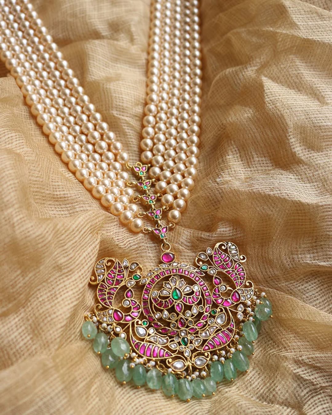 Pearl Jadau Kundan Pendant Long Haram From