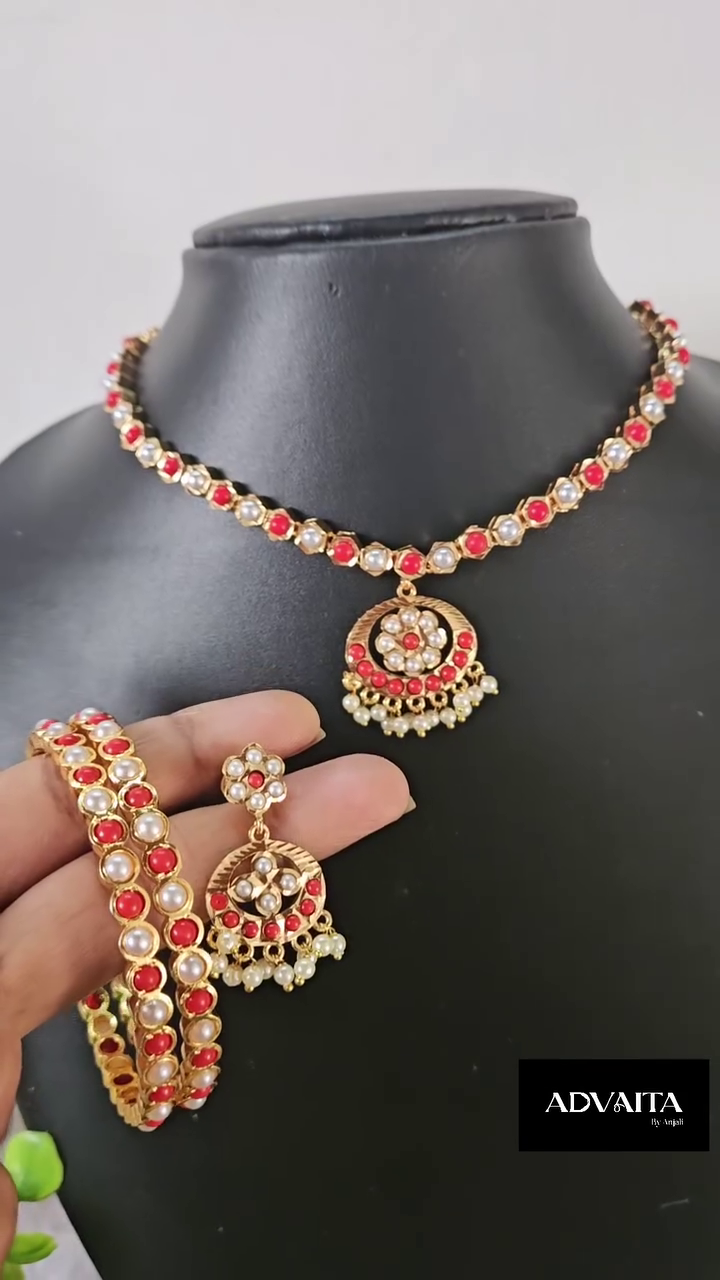Coral Pearl Attigai with Bangles From ‘Advaita by Anjali’