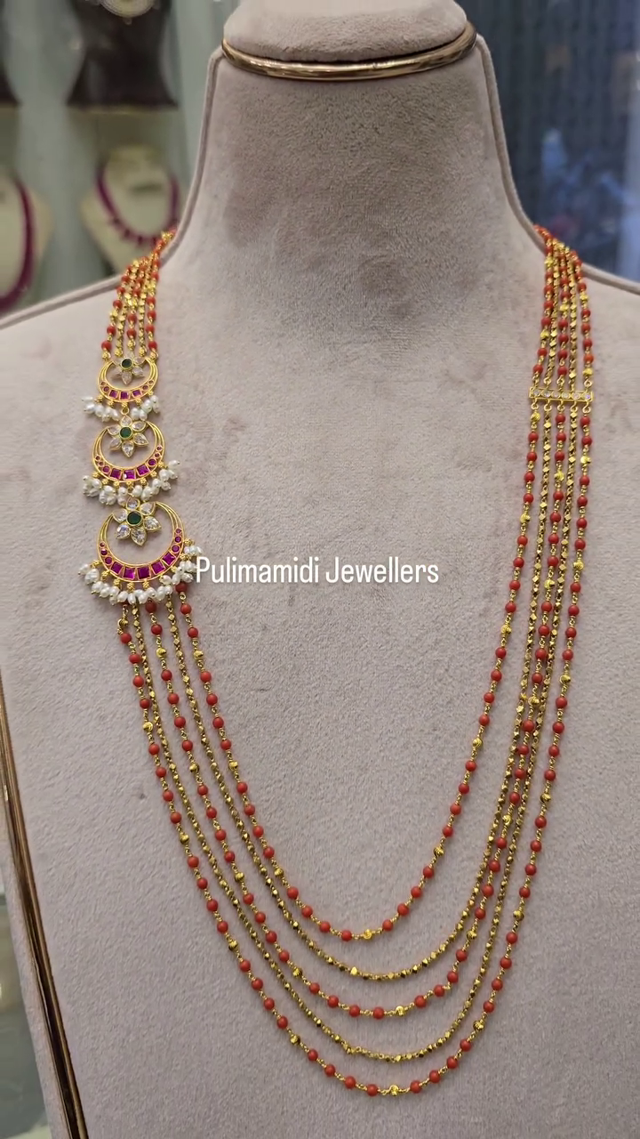 Gold Coral Beaded Long Haram From
