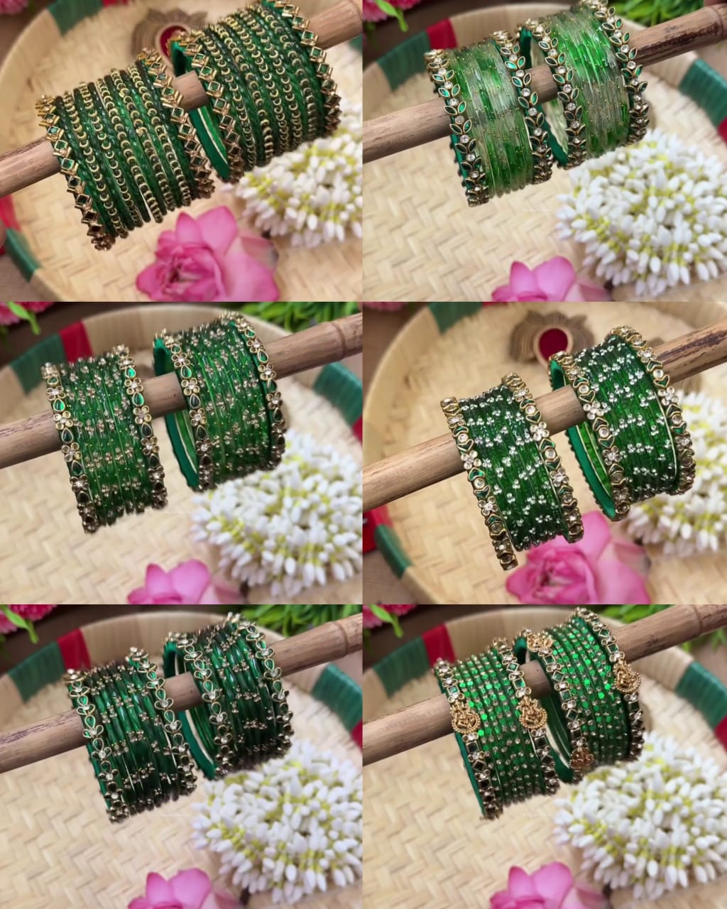 Green Silkthread Glass Bangles Combo From