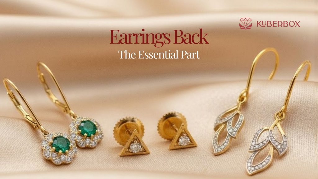 different types of earrings back, gold and diamond earrings by KuberBox