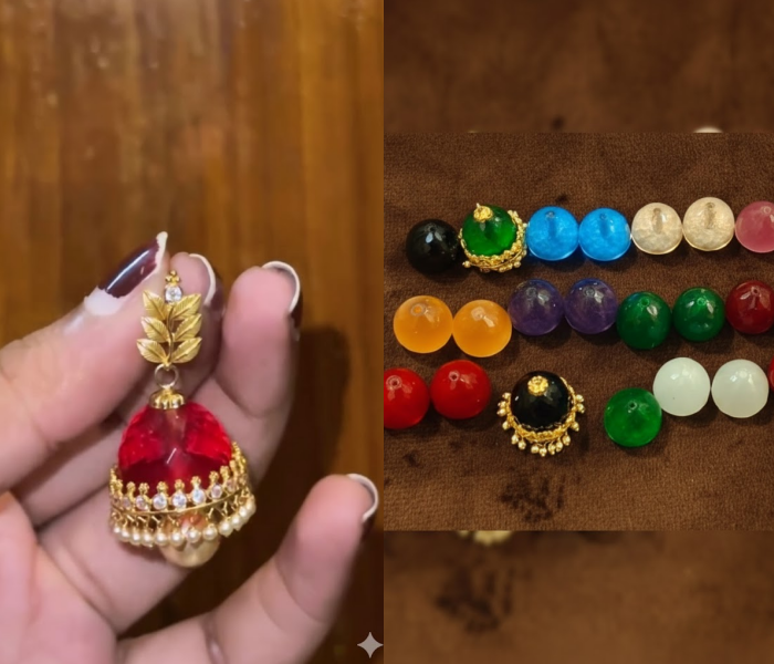 Gold Changiable Stone Jhumka From