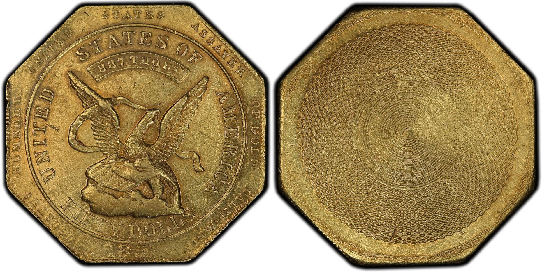 1851 $50 Humbert 880 Reeded Edge