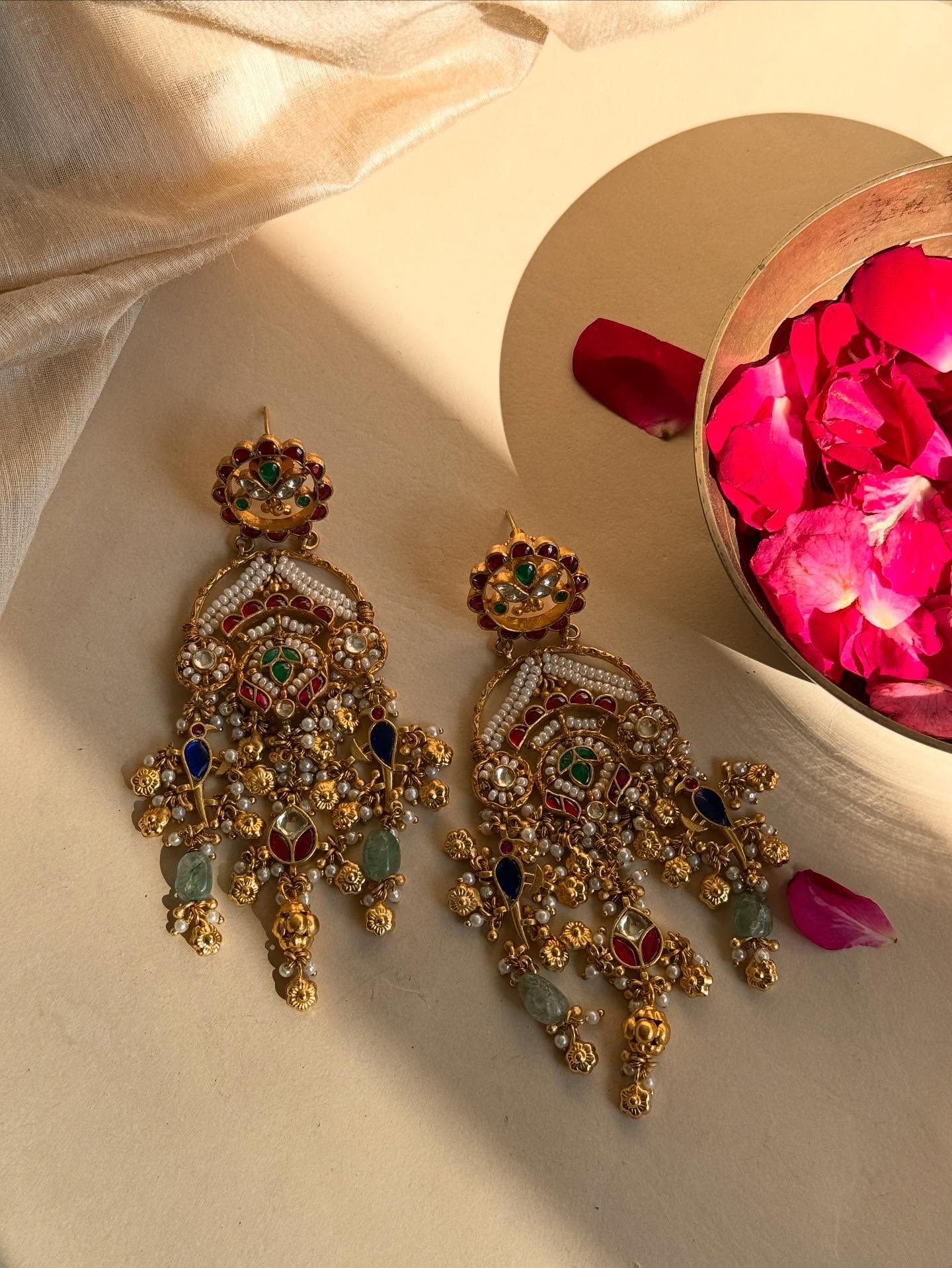 Gold Plated Jadau Kundan and Pearl Earrings From