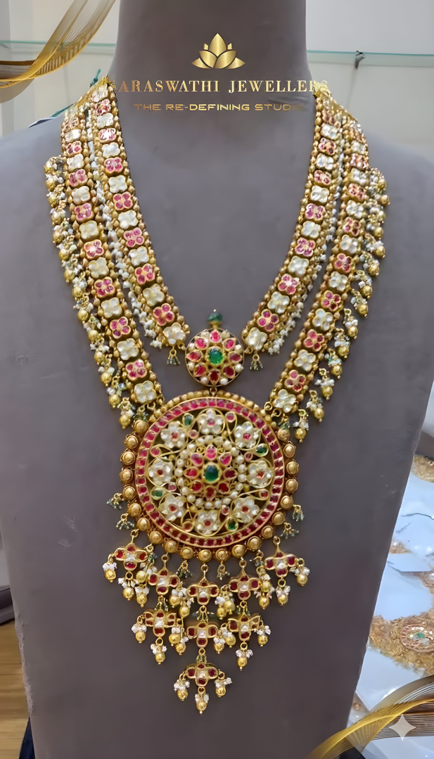 Gold Polki Kundan Long Necklace From